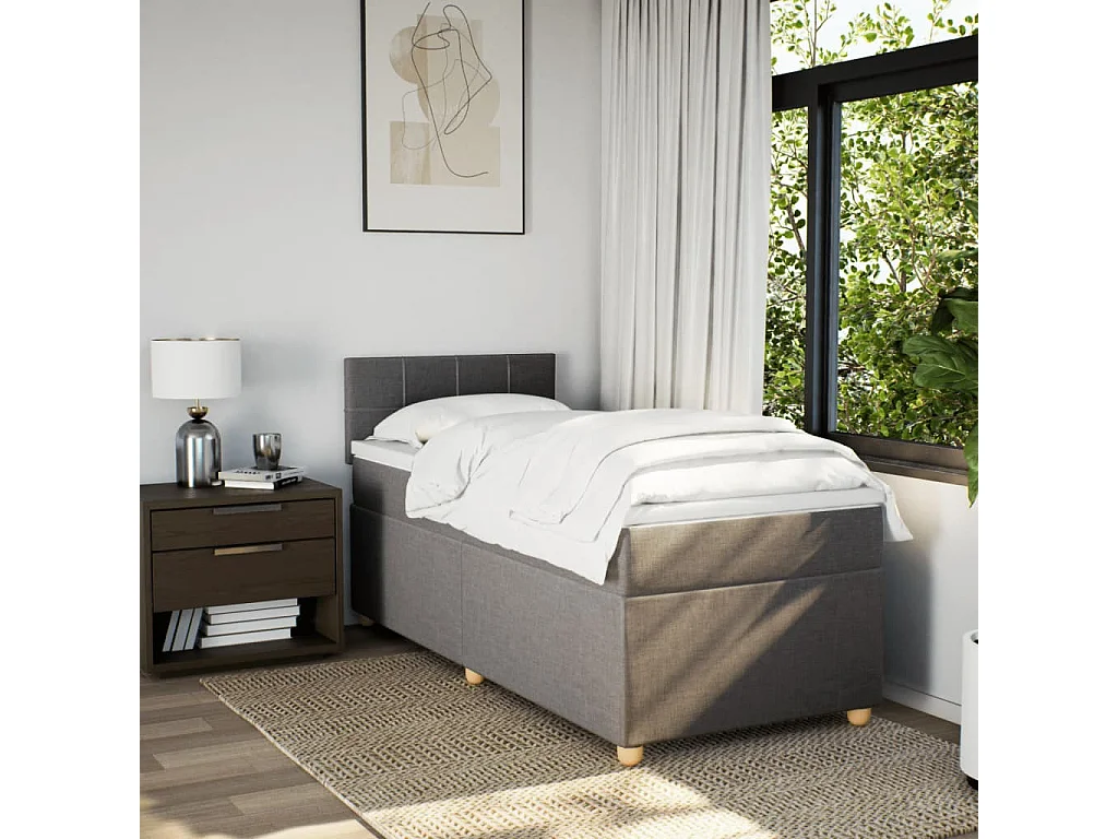 Sommier à lattes de lit avec matelas Taupe 90x200 cm Tissu