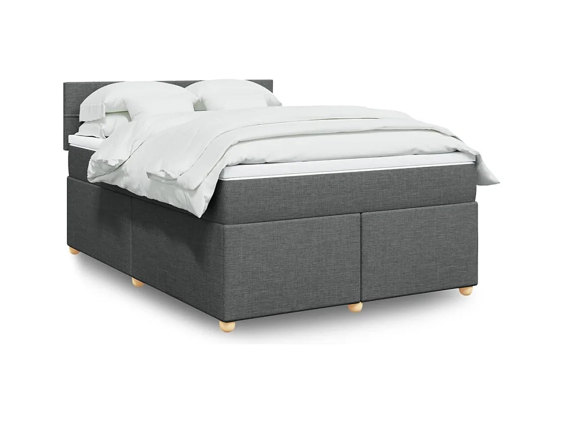 Cama box spring con colchón tela gris oscuro 140x190 cm
