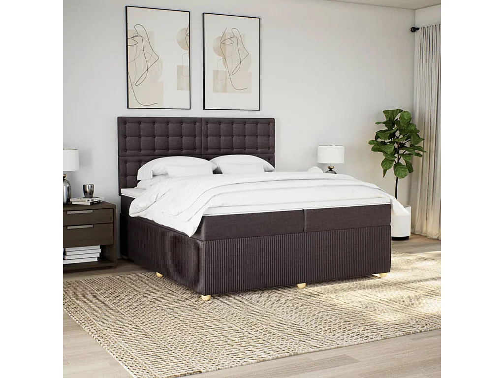 Cama box spring con colchón tela marrón oscuro 200x200 cm