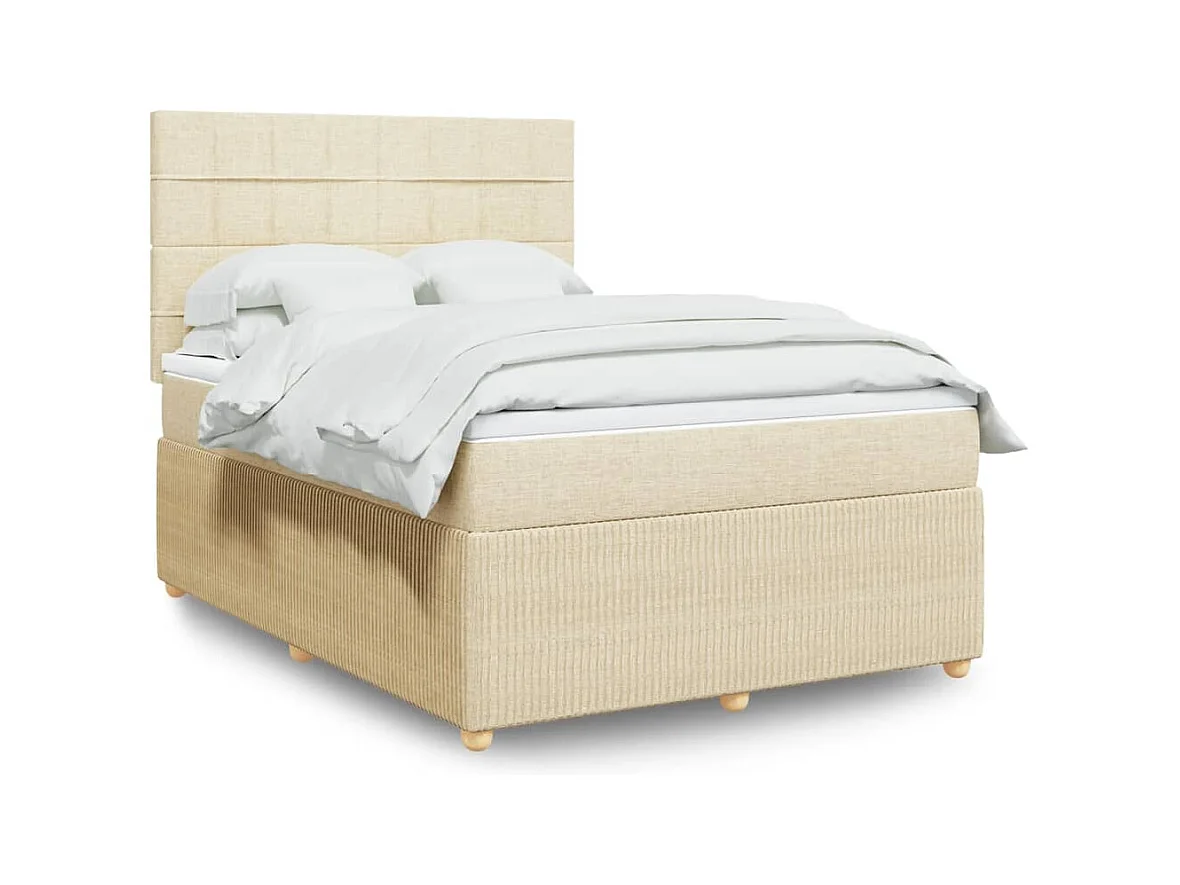 Cama box spring con colchón tela color crema 140x190 cm