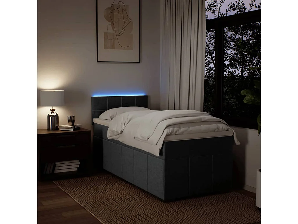 Sommier à lattes de lit avec matelas Gris foncé 90x200 cm Tissu