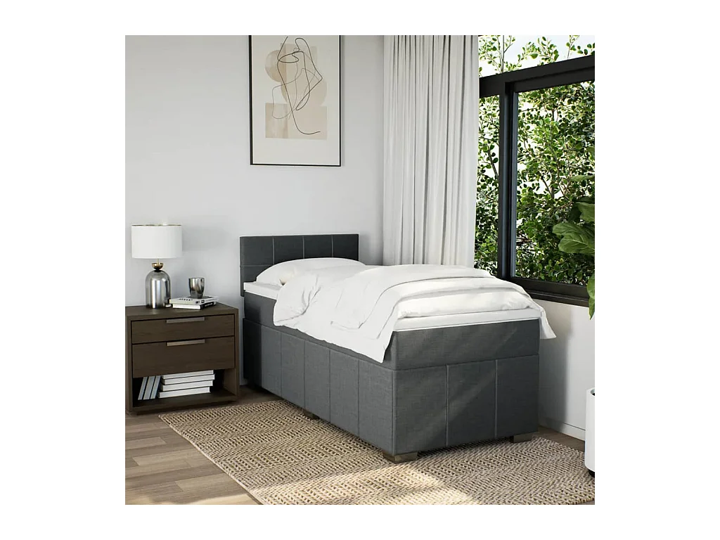Sommier à lattes de lit avec matelas Gris foncé 90x200 cm Tissu