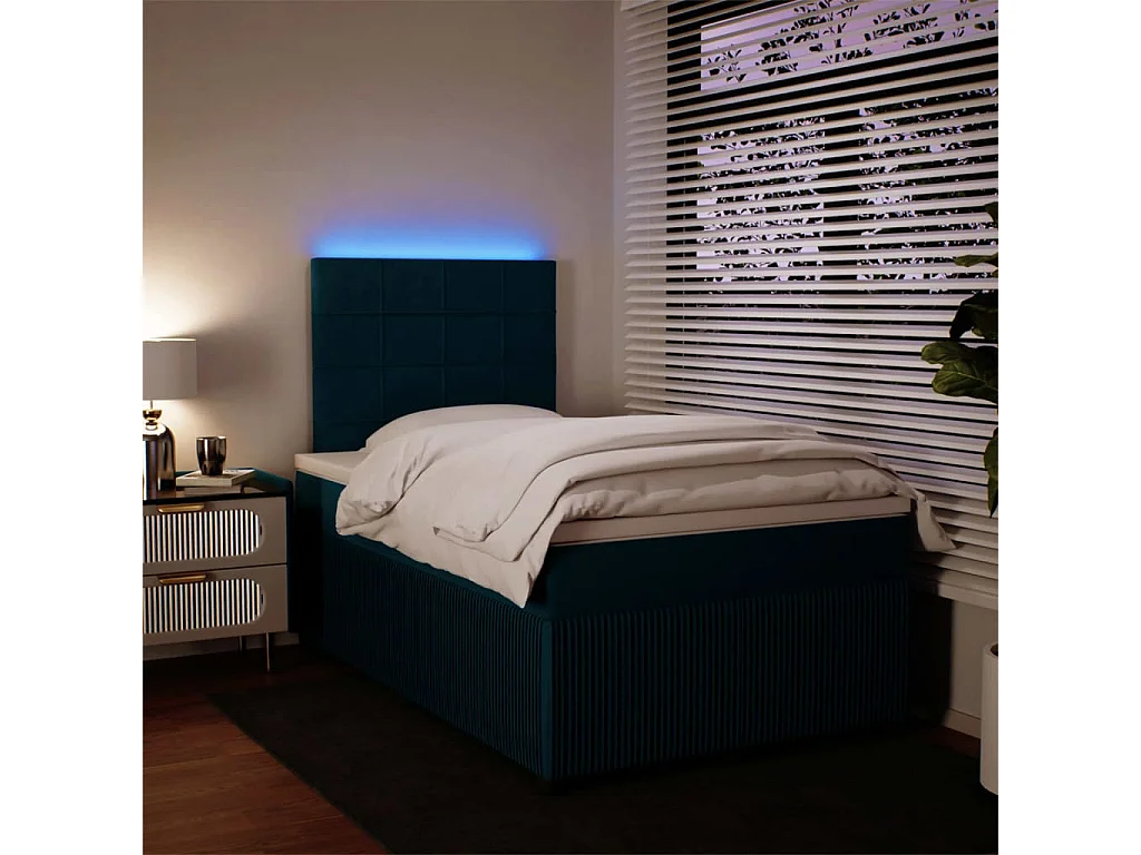 Cama box spring con colchón terciopelo azul 120x200 cm