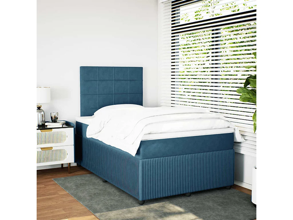 Cama box spring con colchón terciopelo azul 120x200 cm