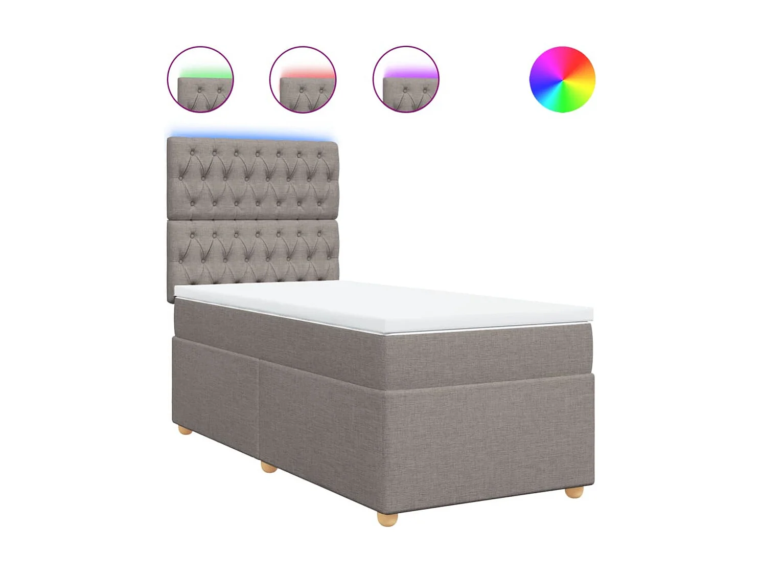 Cama box spring con colchón tela gris taupe 100x200 cm