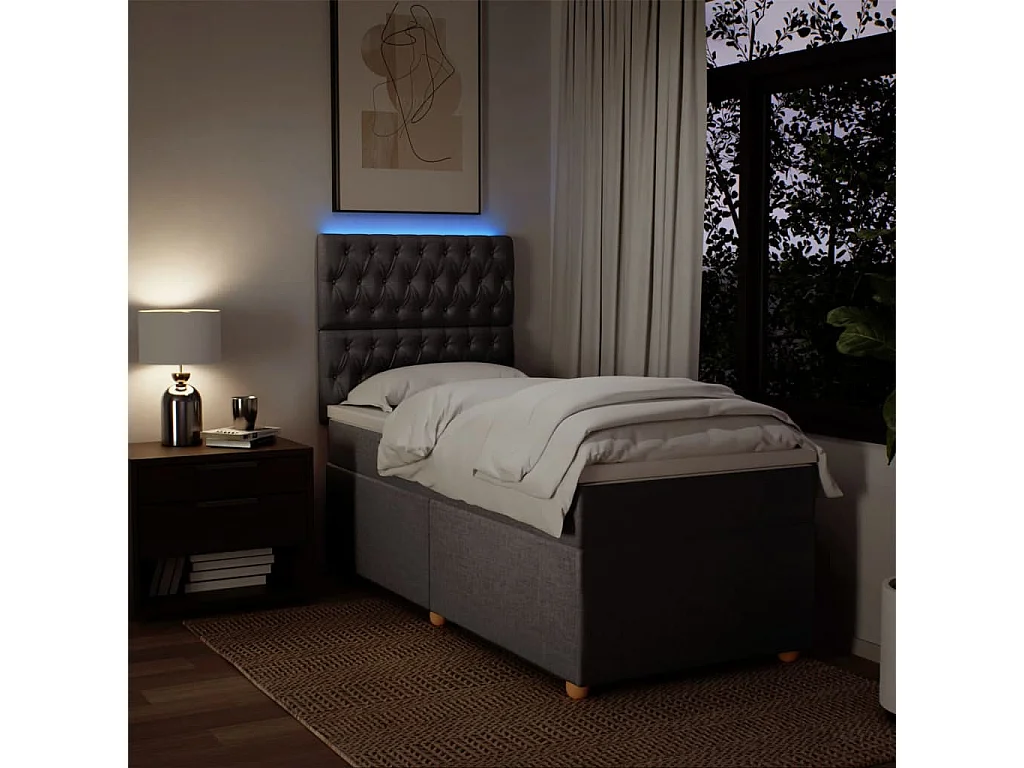 Cama box spring con colchón tela gris taupe 100x200 cm