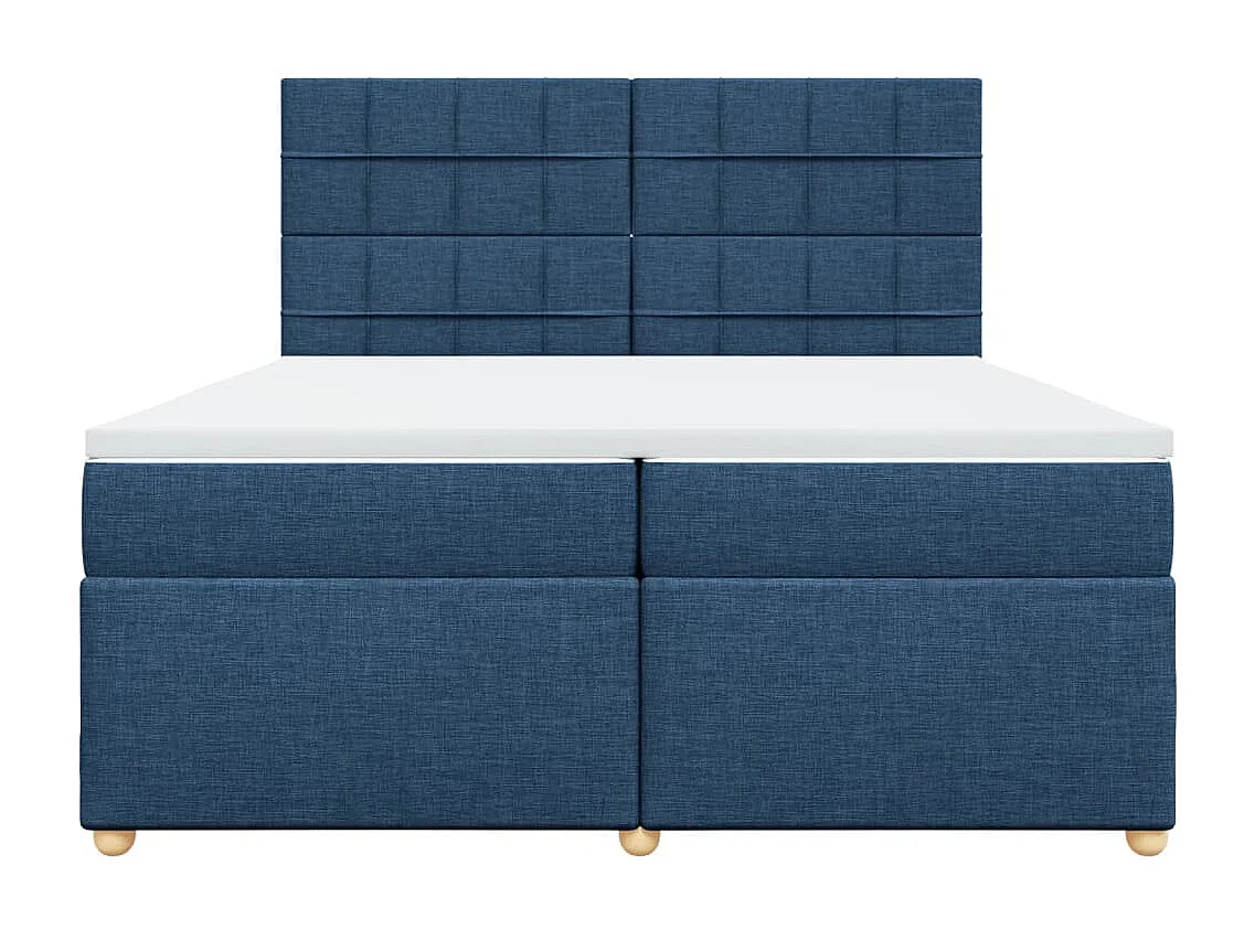 Cama box spring con colchón tela azul 200x200 cm