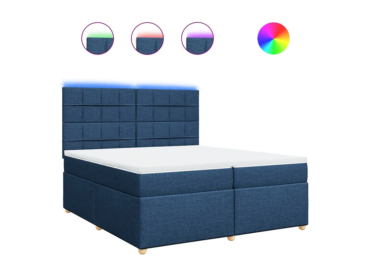 Cama box spring con colchón tela azul 200x200 cm