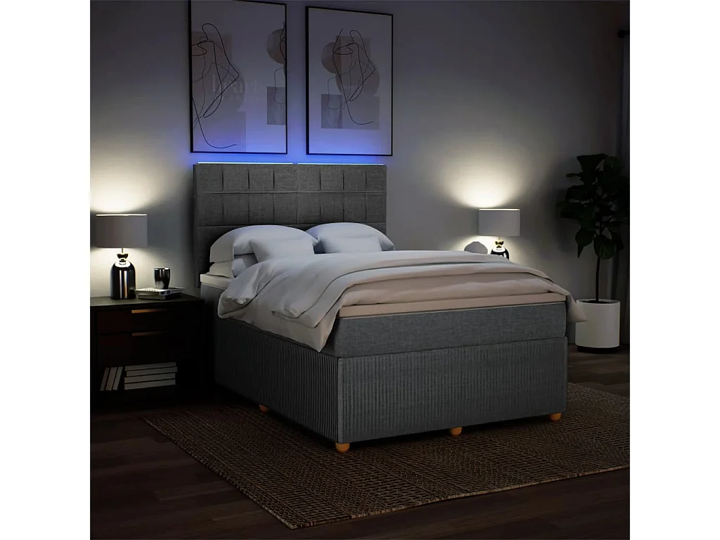 Sommier à lattes de lit avec matelas Gris clair 140x190cm Tissu