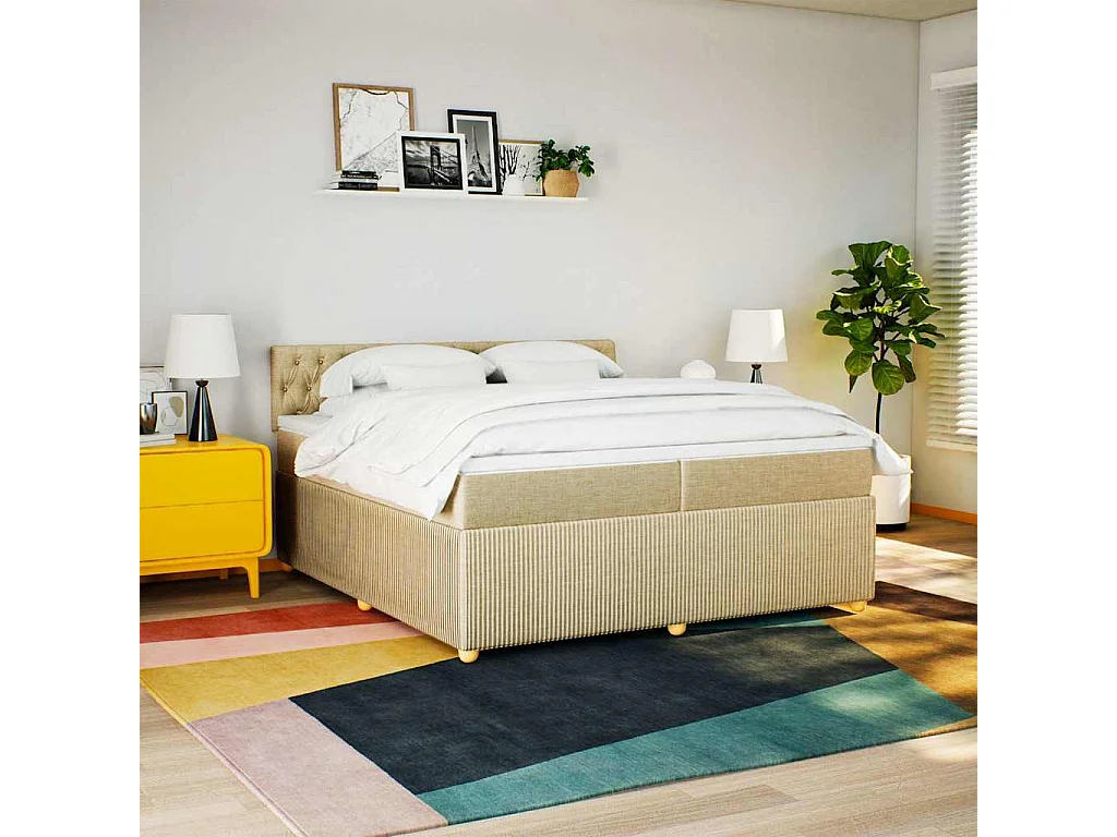 Sommier à lattes de lit avec matelas Crème 200x200 cm Tissu