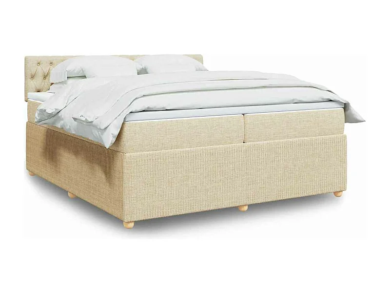 Sommier à lattes de lit avec matelas Crème 200x200 cm Tissu