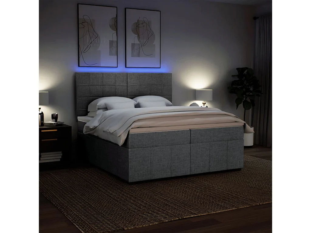 Sommier à lattes de lit avec matelas Gris clair 200x200cm Tissu