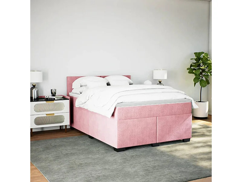 Cama com molas/colchão 160x200 cm veludo rosa