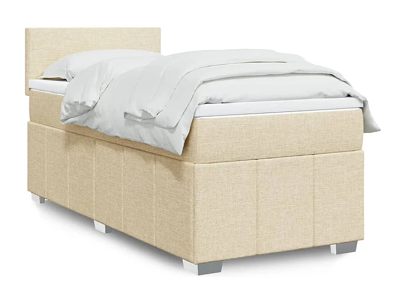 Cama box spring con colchón tela color crema 90x190 cm