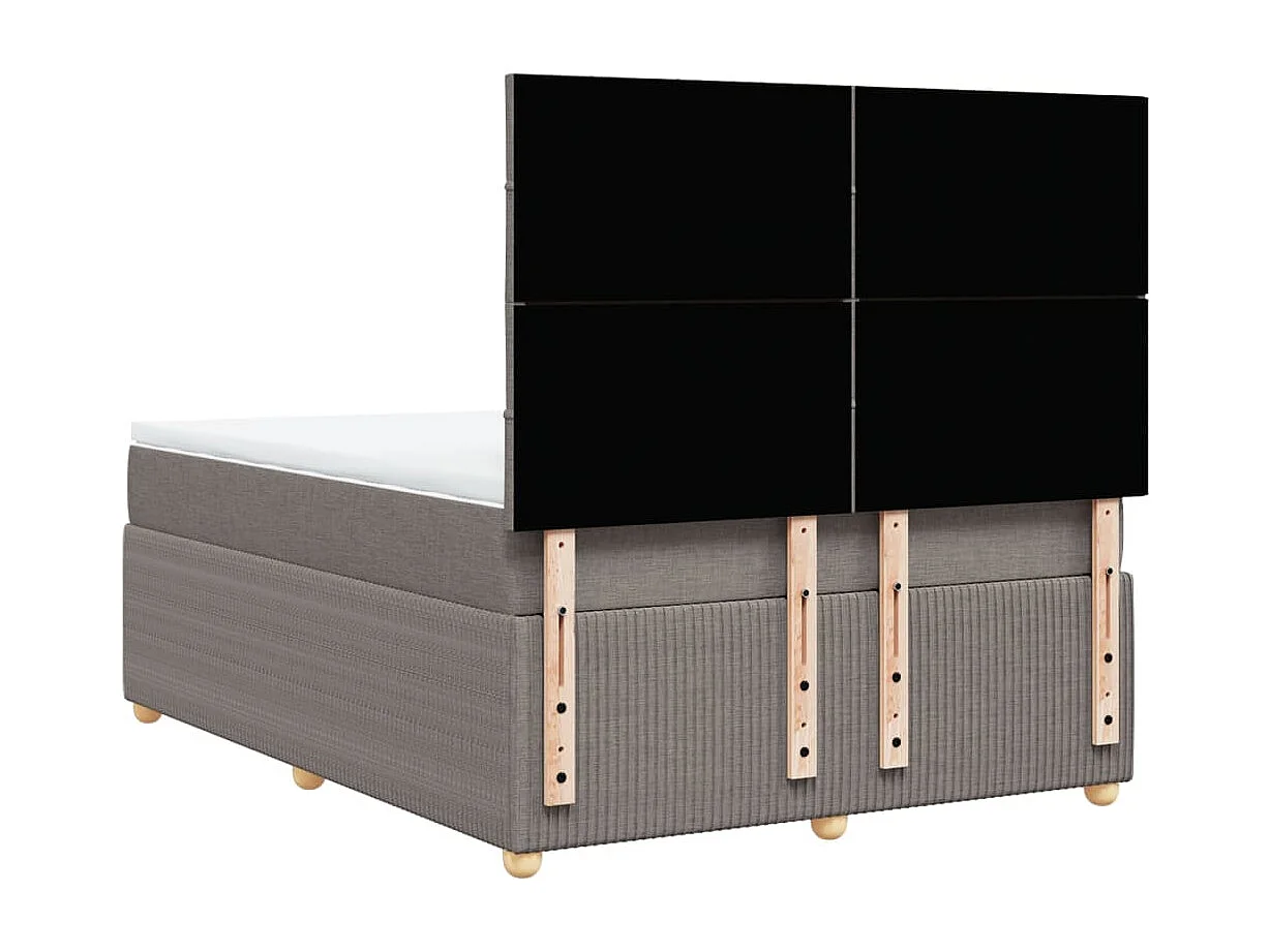 Cama box spring con colchón tela gris taupe 140x190 cm