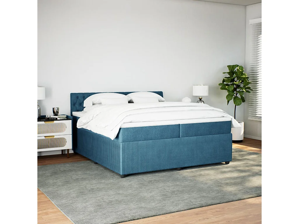 Cama box spring con colchón terciopelo azul 200x200 cm