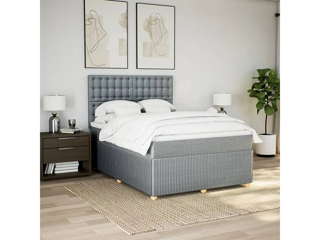 Boxspring met matras stof lichtgrijs 140x200 cm
