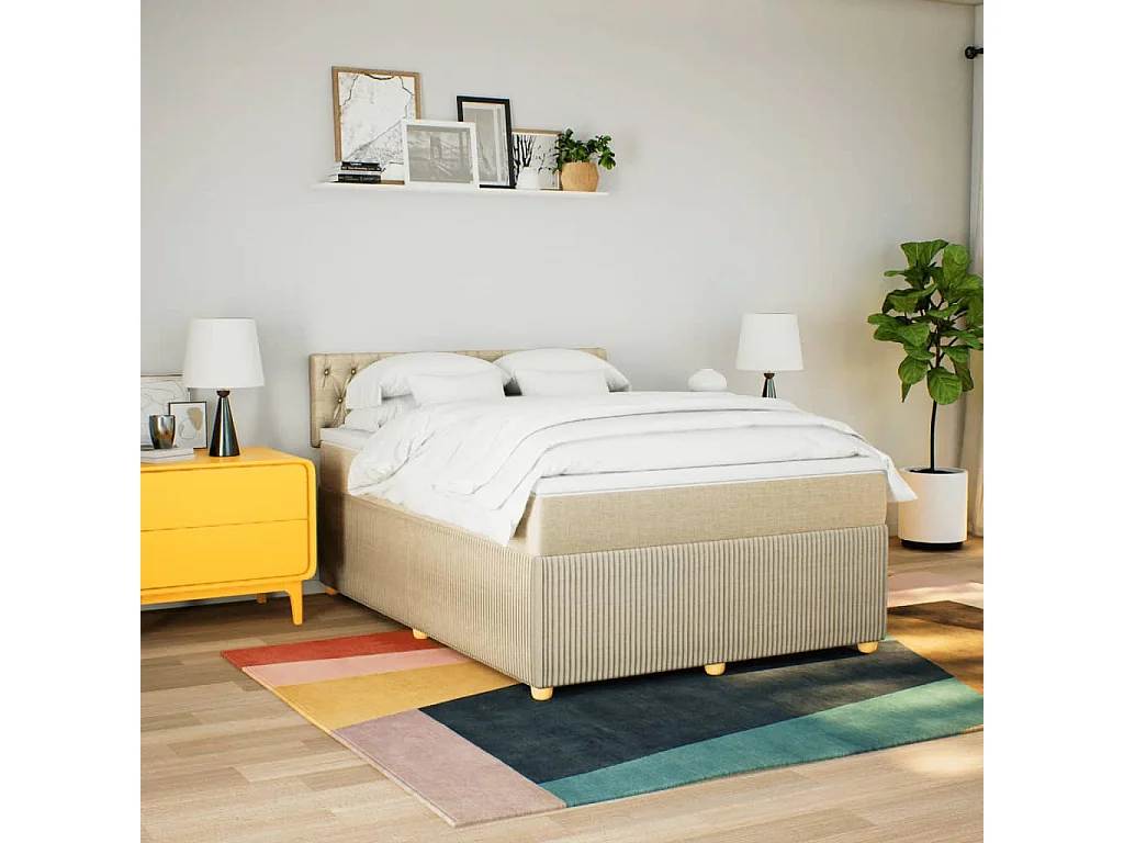 Cama com molas/colchão 140x200 cm tecido cor creme