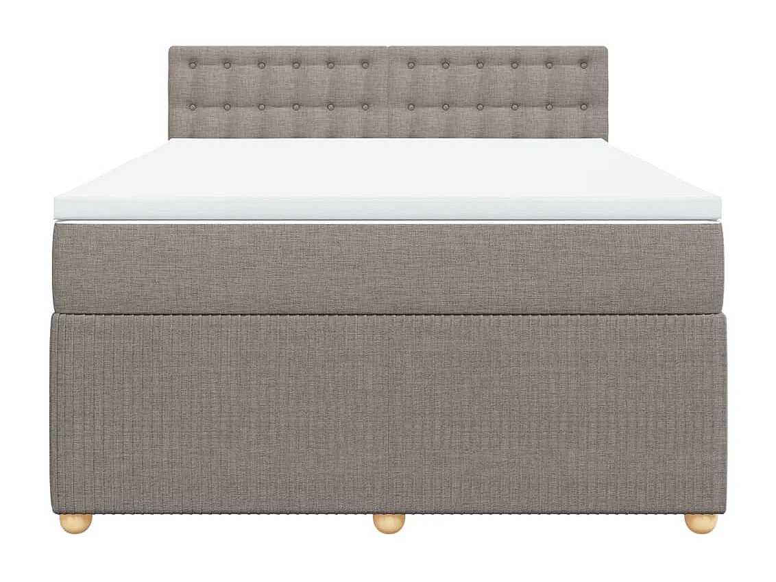 Cama box spring con colchón tela gris taupe 140x200 cm