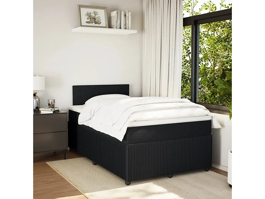 Cama box spring con colchón terciopelo negro 120x190 cm