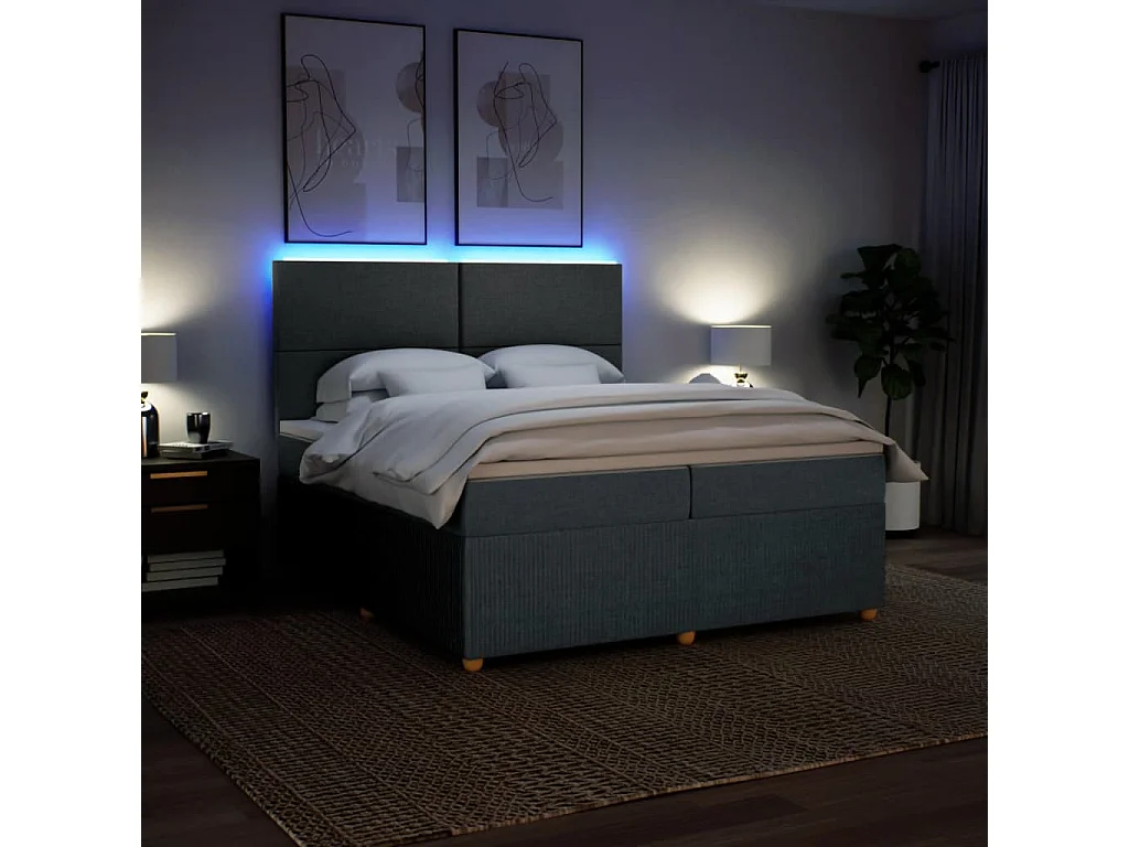 Cama box spring con colchón tela gris oscuro 200x200 cm