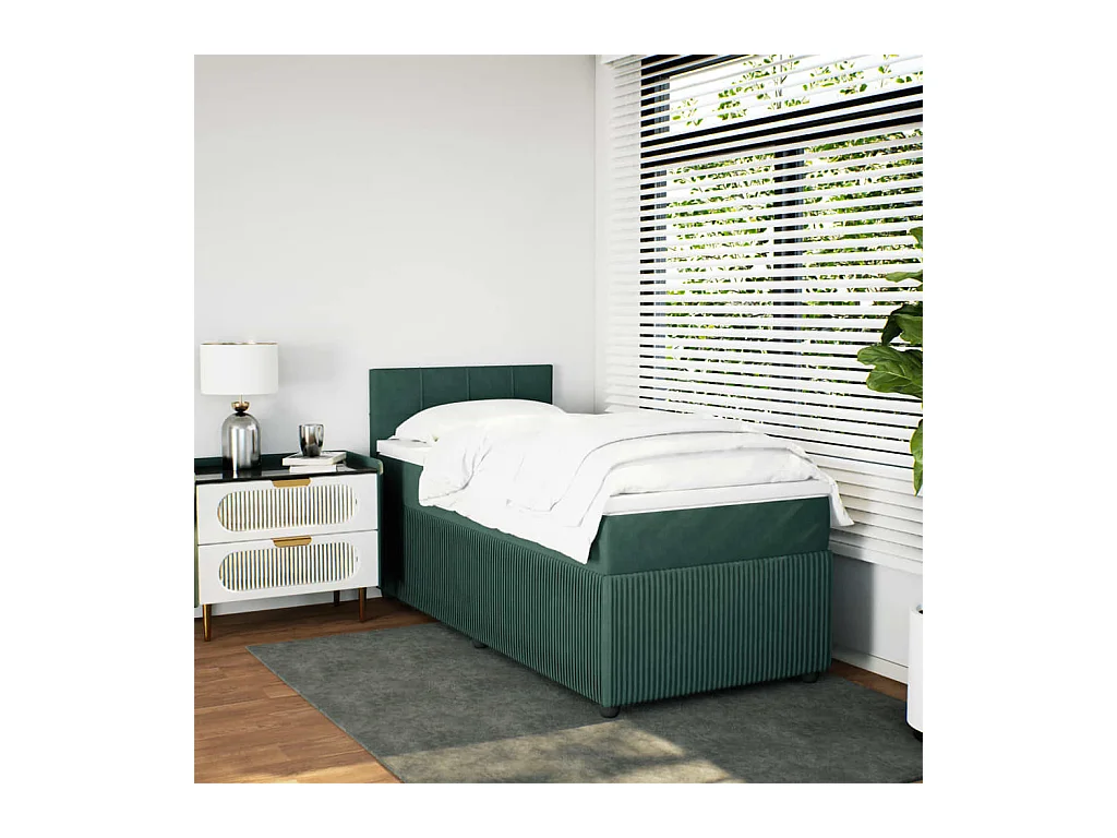 Cama com molas/colchão 100x200 cm veludo verde-escuro