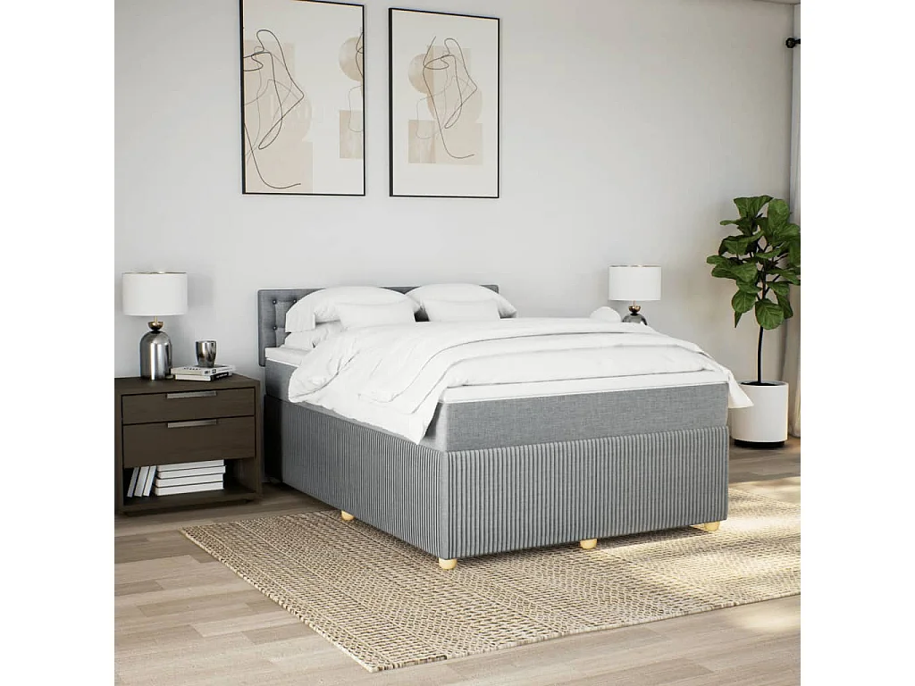 Sommier à lattes de lit avec matelas Gris clair 140x200cm Tissu