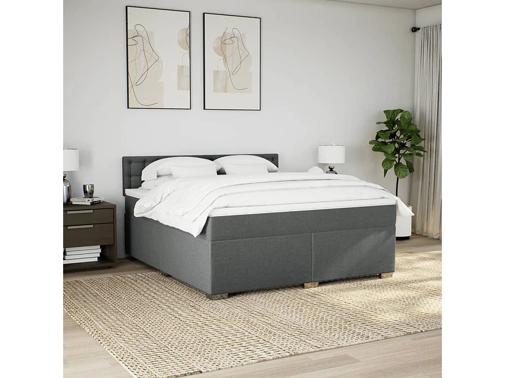 Cama box spring con colchón tela gris oscuro 180x200 cm