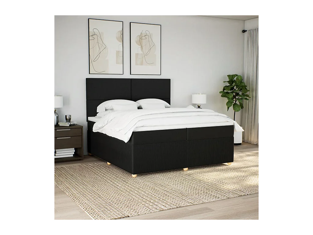 Sommier à lattes de lit avec matelas Noir 200x200 cm Tissu