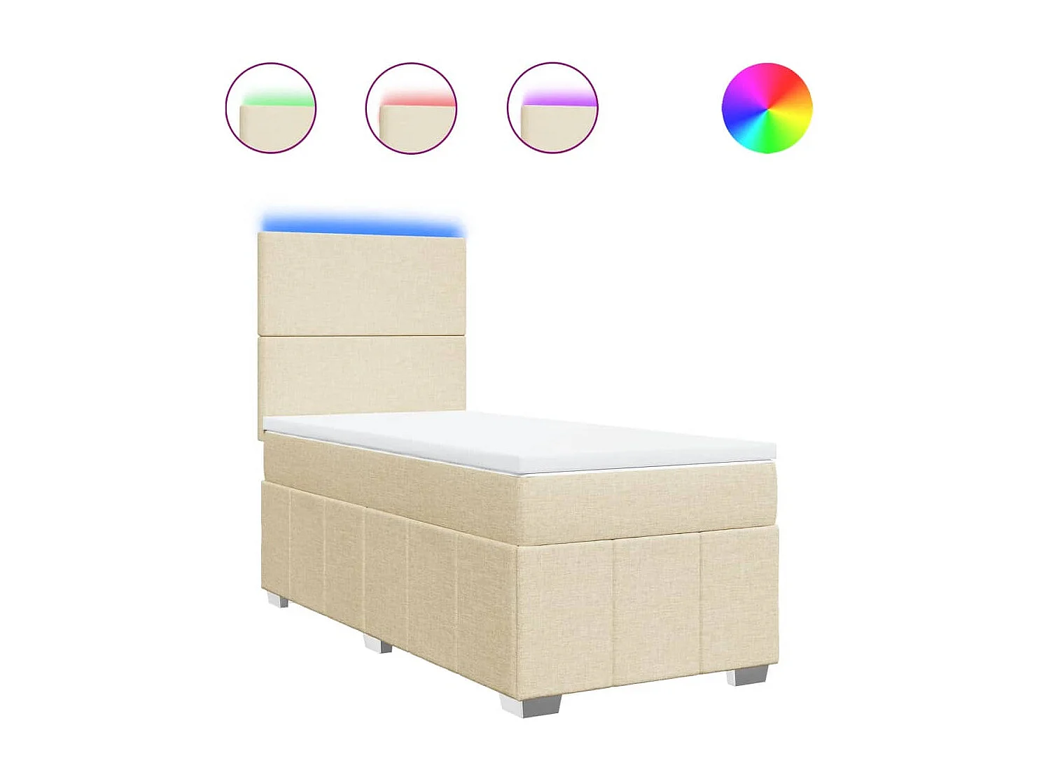 Cama box spring con colchón tela color crema 100x200 cm