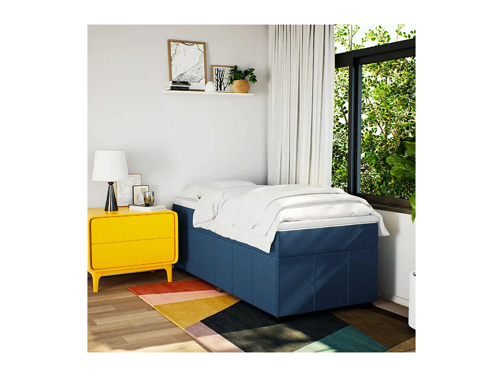 Cama com molas/colchão 90x200 cm tecido azul