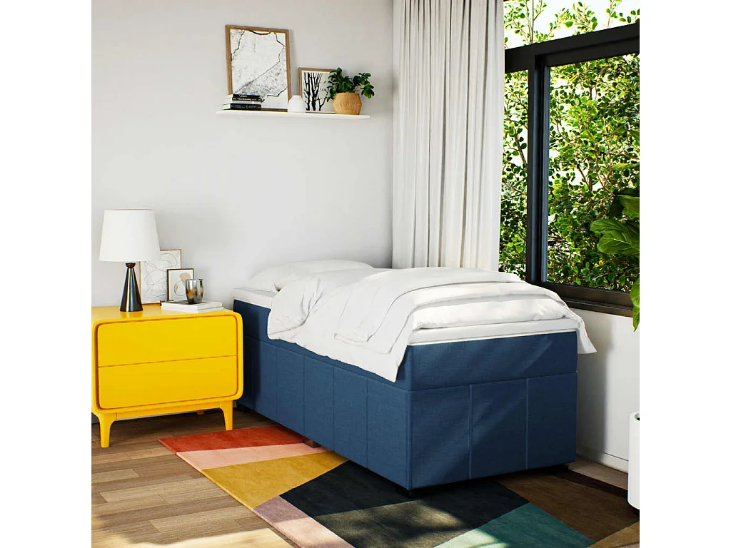 Sommier à lattes de lit avec matelas Bleu 90x200 cm Tissu