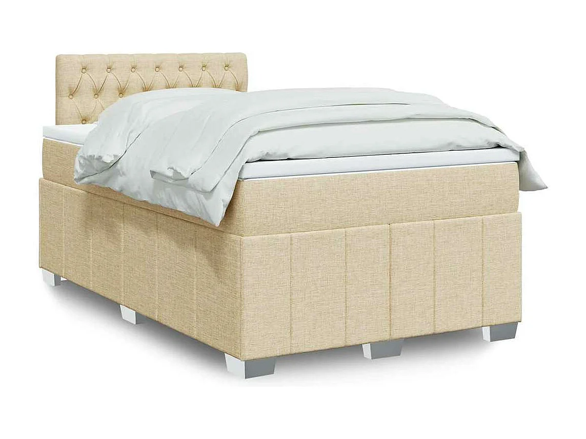 Cama box spring con colchón tela color crema 120x200 cm