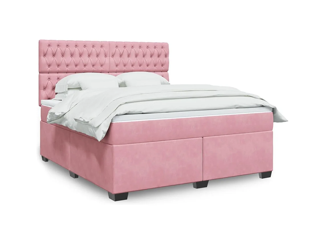 Cama box spring con colchón terciopelo rosa 180x200 cm