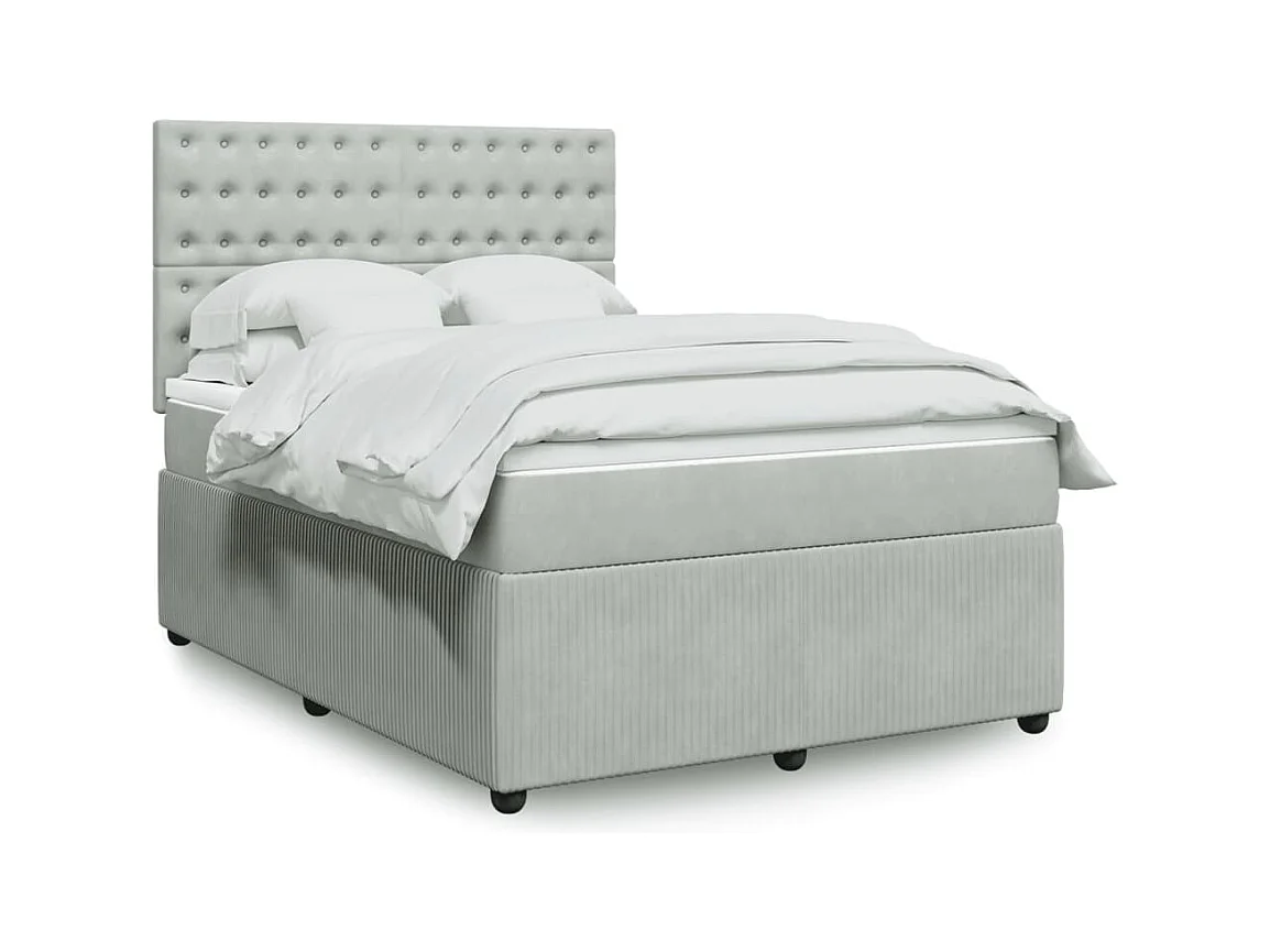 Cama com molas/colchão 140x190 cm veludo cinzento-claro