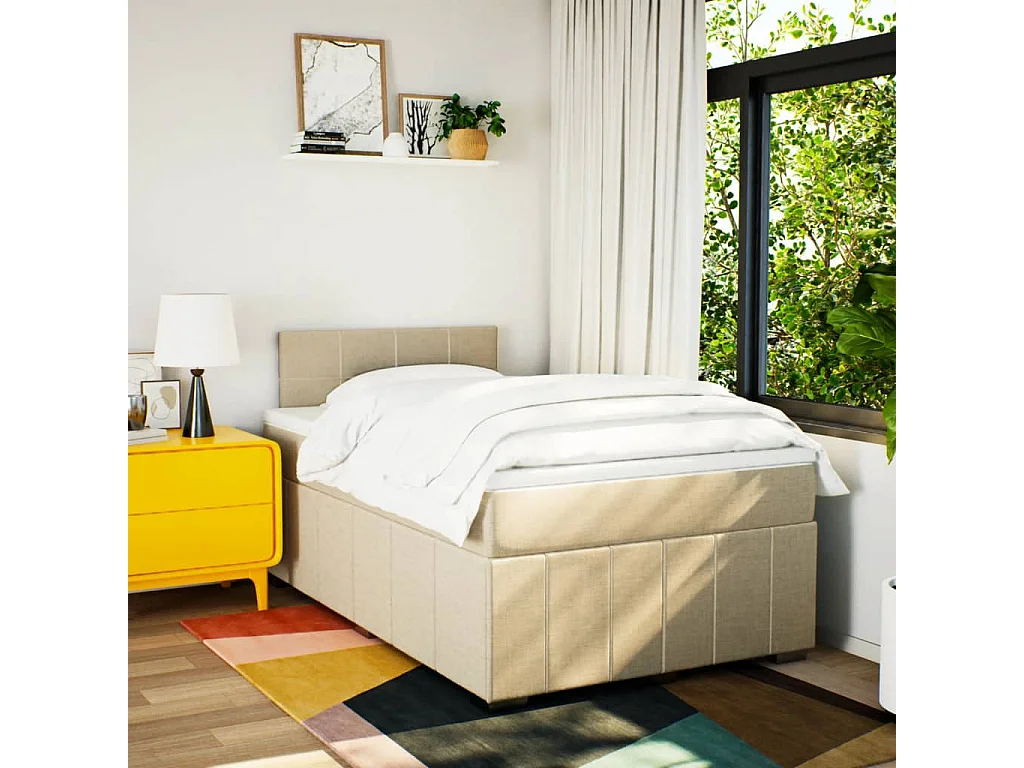 Sommier à lattes de lit avec matelas Crème 120x200 cm Tissu