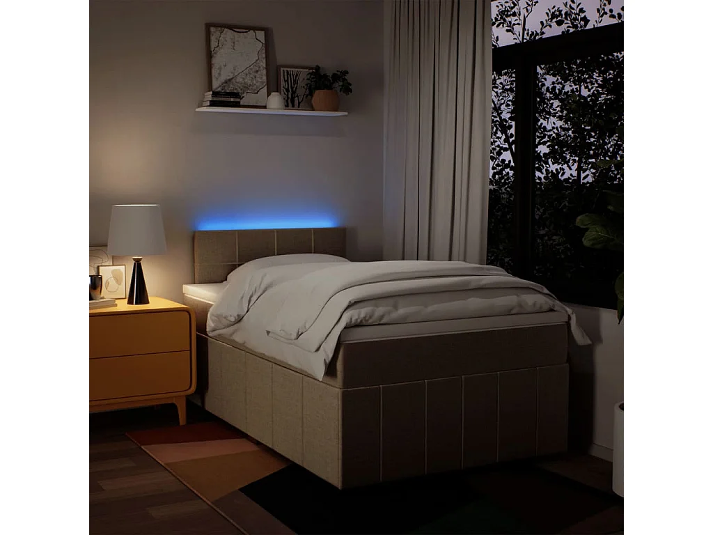 Cama box spring con colchón tela color crema 120x200 cm