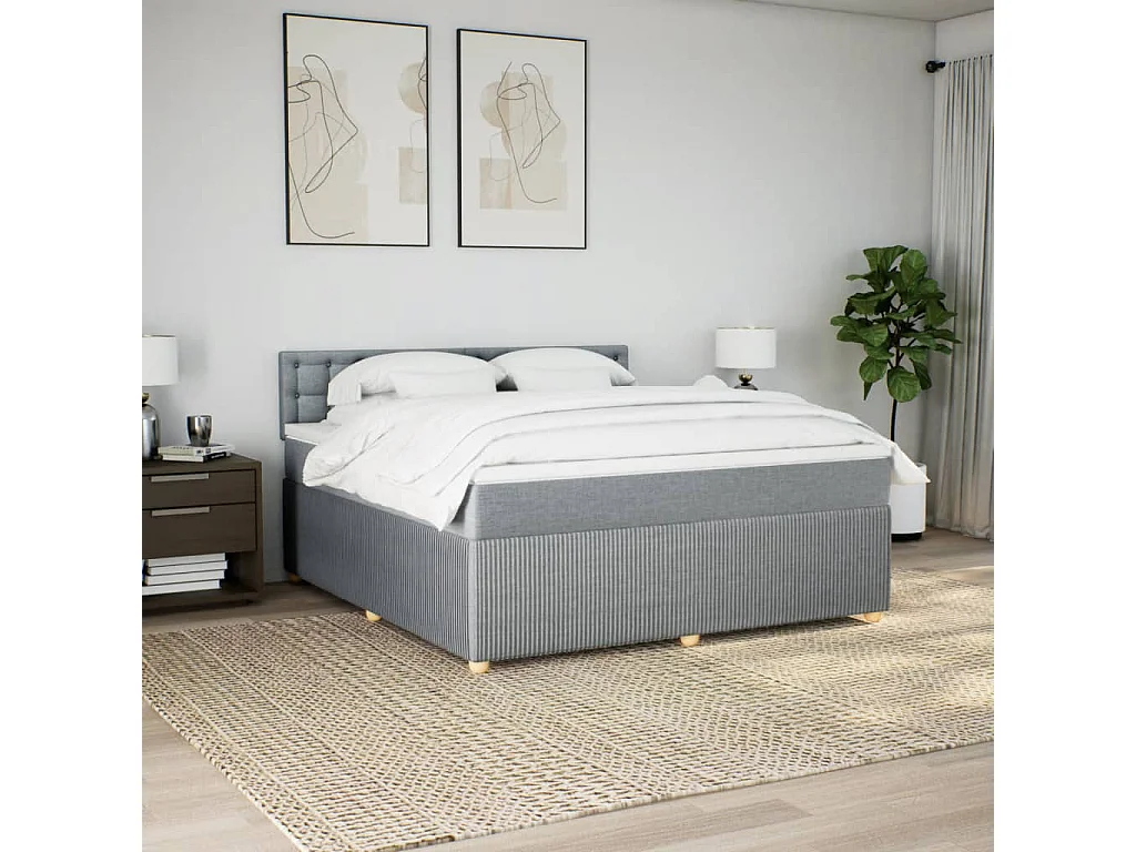 Cama box spring con colchón tela gris claro 180x200 cm