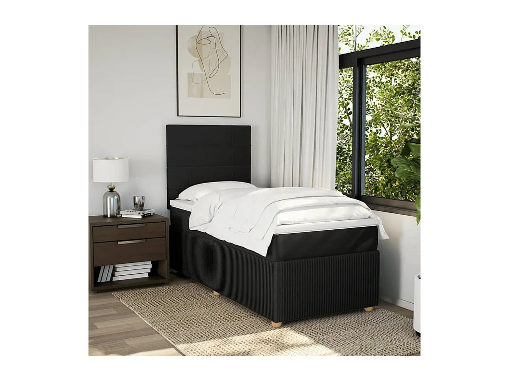 Cama com molas/colchão 80x200 cm tecido preto