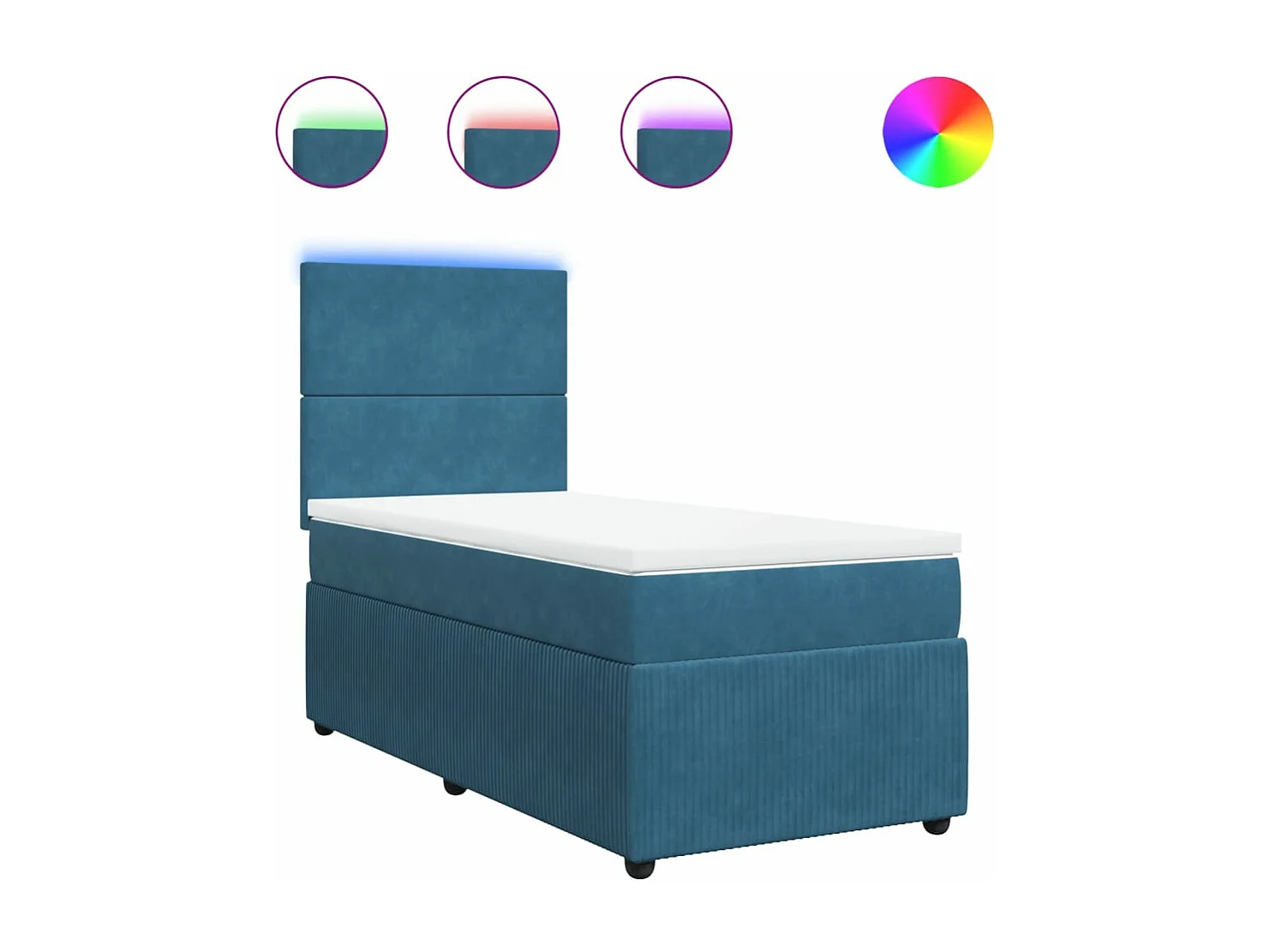 Cama box spring con colchón terciopelo azul 90x200 cm