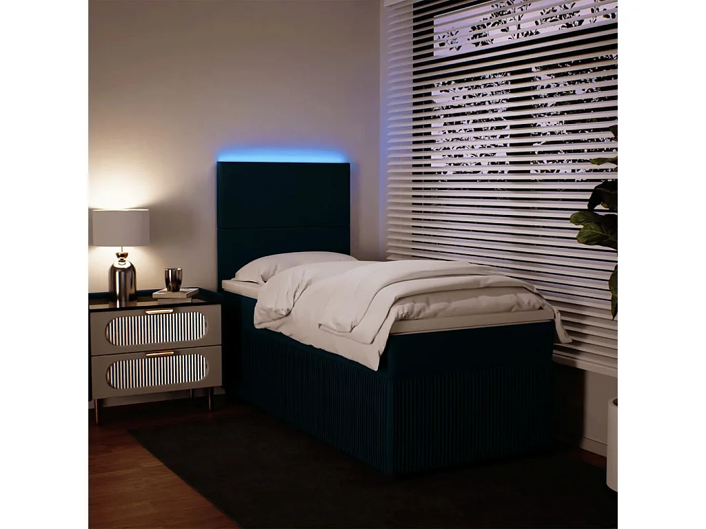 Cama box spring con colchón terciopelo azul 90x200 cm