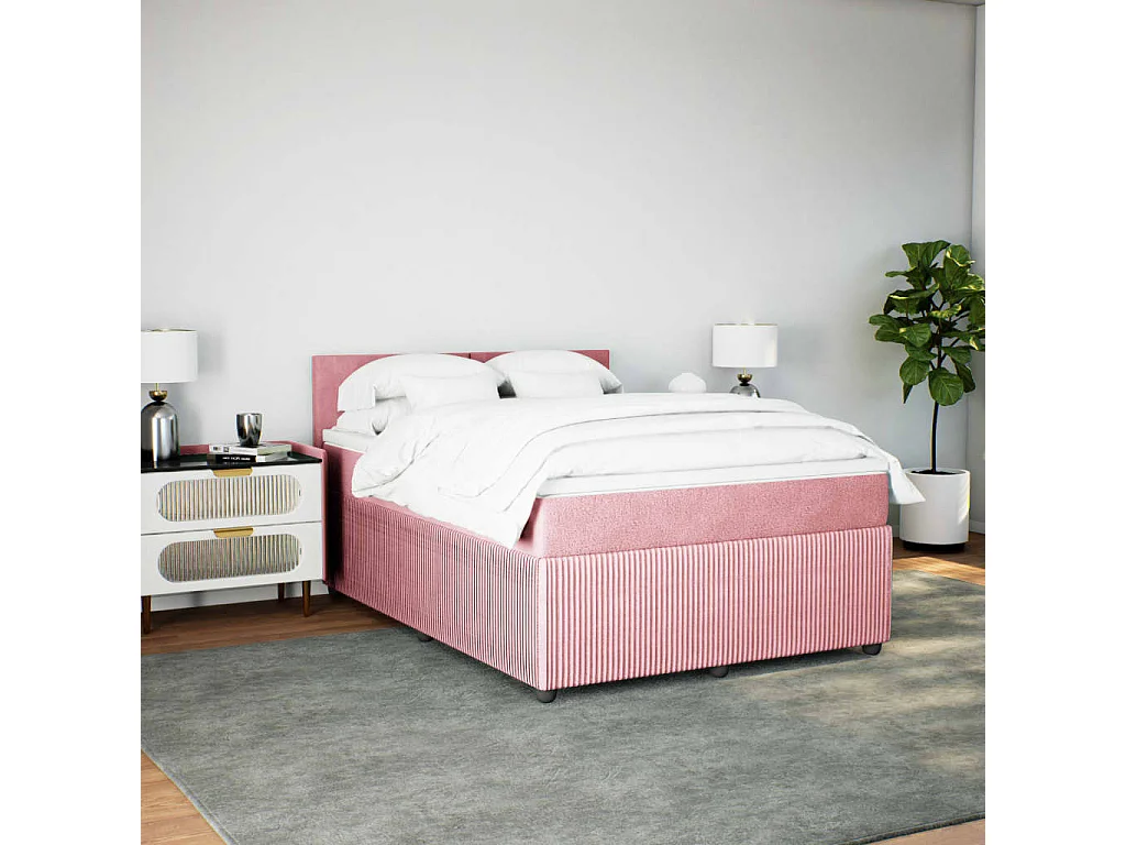 Cama box spring con colchón terciopelo rosa 140x190 cm
