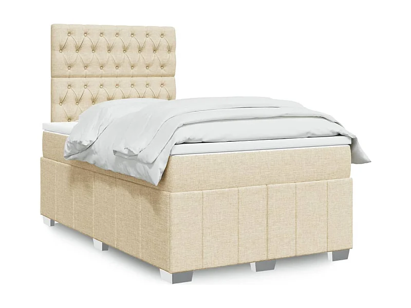 Cama box spring con colchón tela color crema 120x200 cm