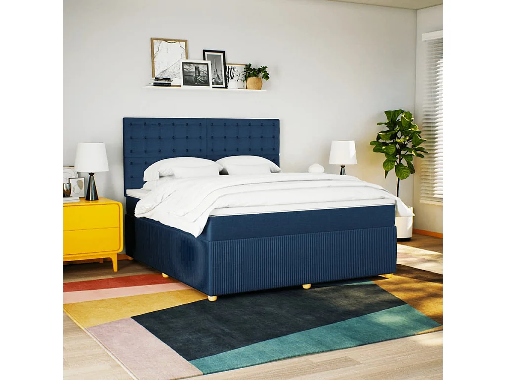 Boxspring met matras stof blauw 180x200 cm