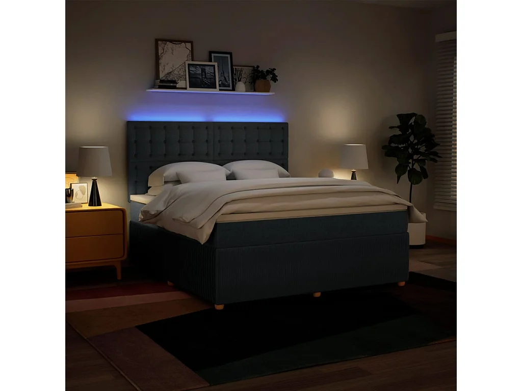 Sommier à lattes de lit avec matelas Bleu 180x200 cm Tissu