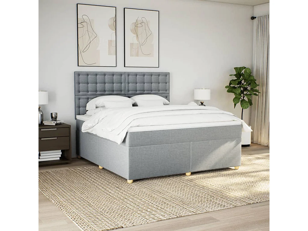 Sommier à lattes de lit avec matelas Gris clair 180x200cm Tissu
