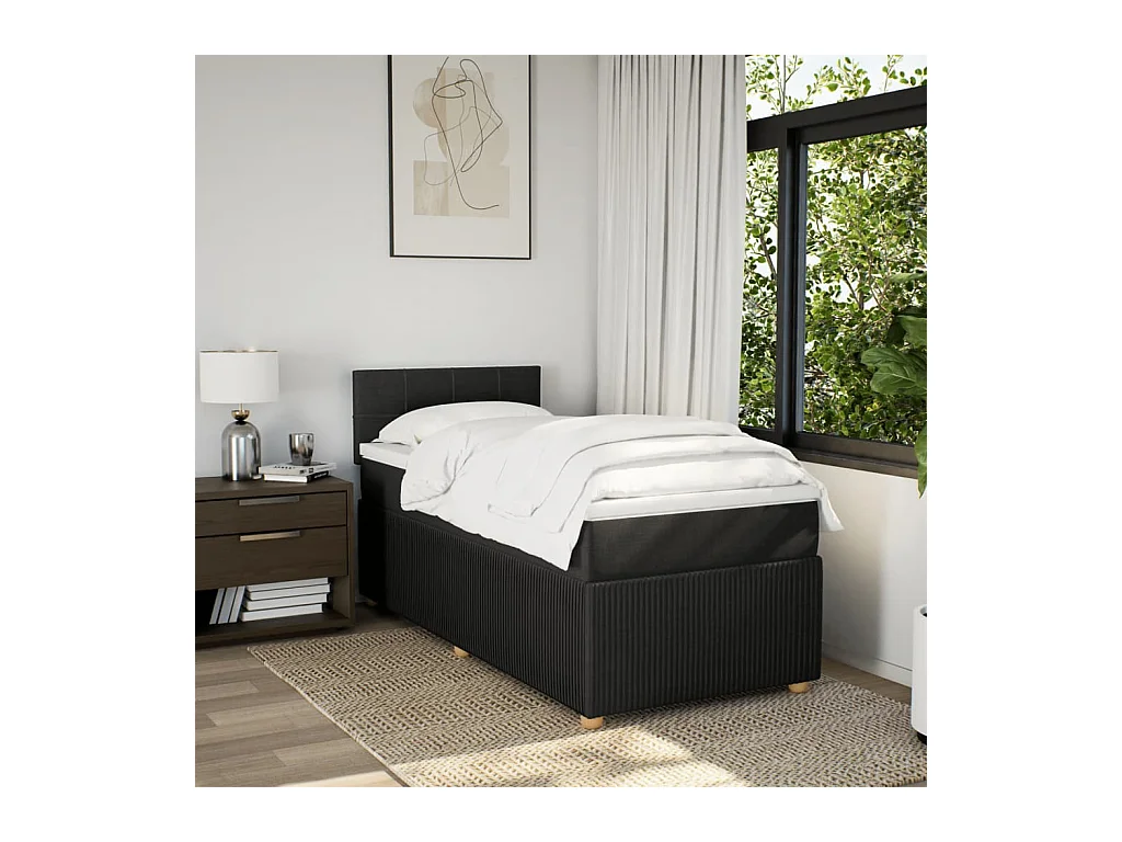 Sommier à lattes de lit avec matelas Noir 100x200 cm Tissu
