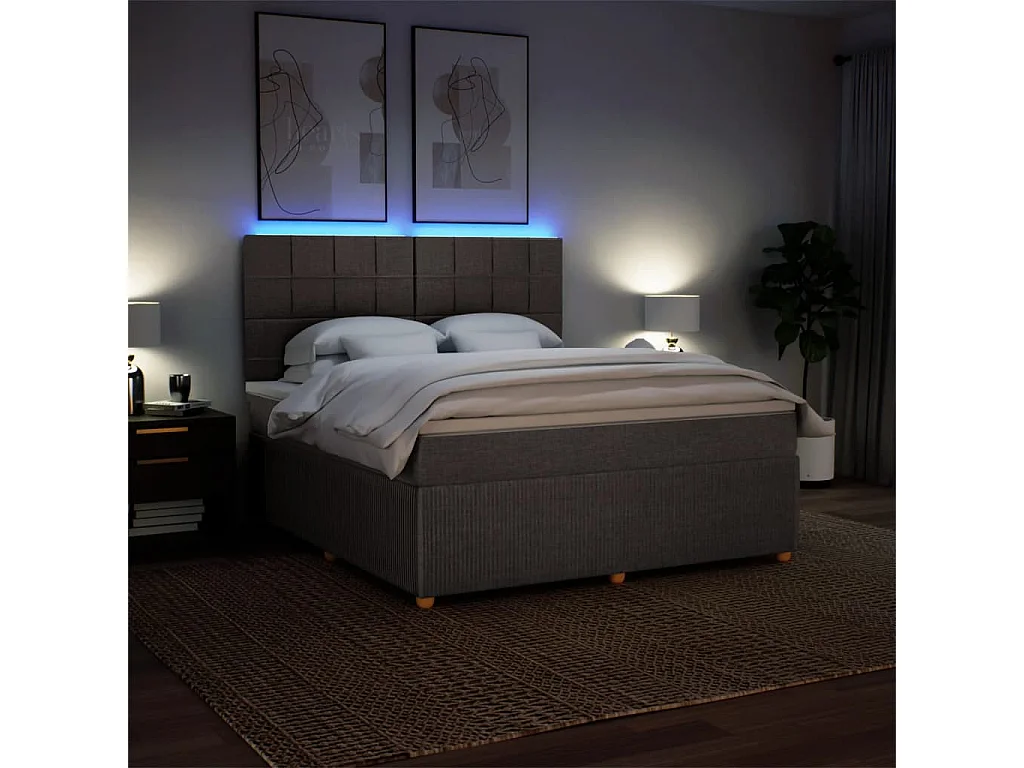 Cama box spring con colchón tela gris taupe 180x200 cm