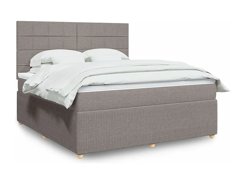 Cama box spring con colchón tela gris taupe 180x200 cm