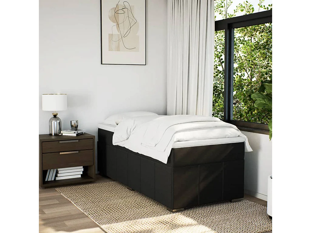 Sommier à lattes de lit avec matelas Noir 100x200 cm Tissu